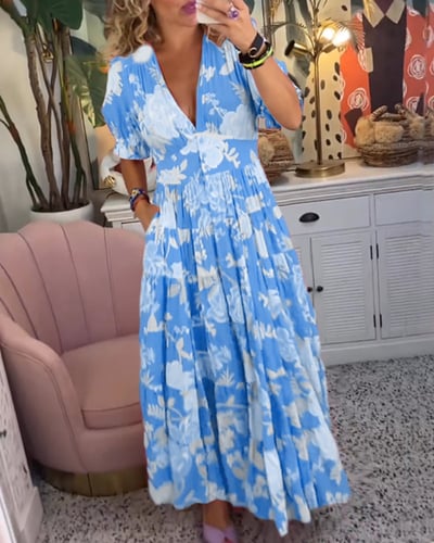 Teresa™ Vestido largo acogedor con cuello en V y bolsillos