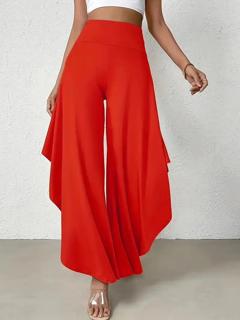 Ingrid - Pantalones de moda con elegantes perneras anchas y dobladillo asimétrico