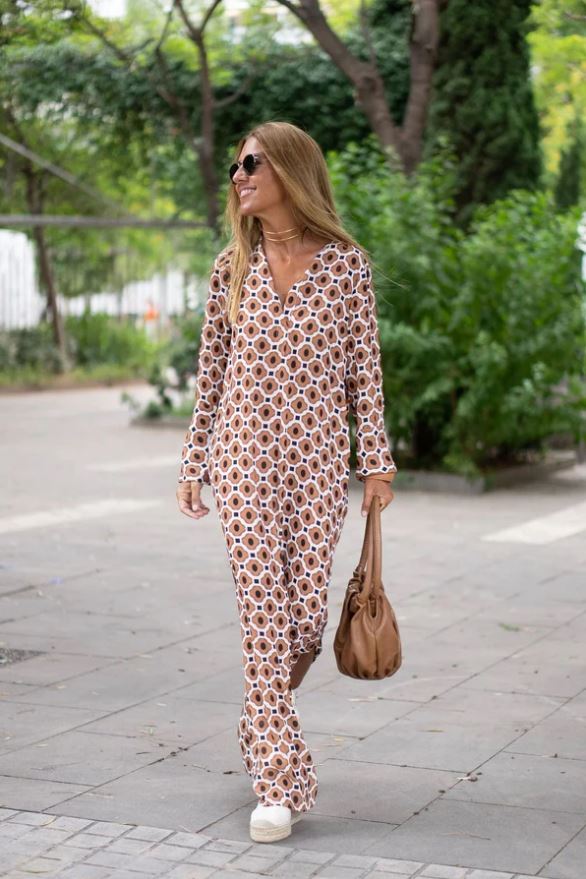 Bellevo | Vestido Elegante con Estampado Marrón