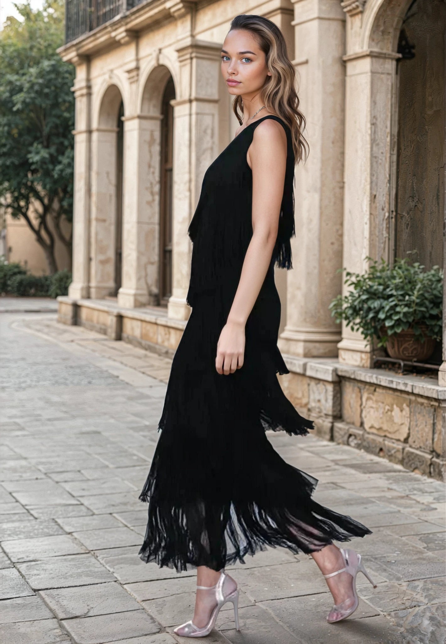 Laura | Vestido largo con flecos