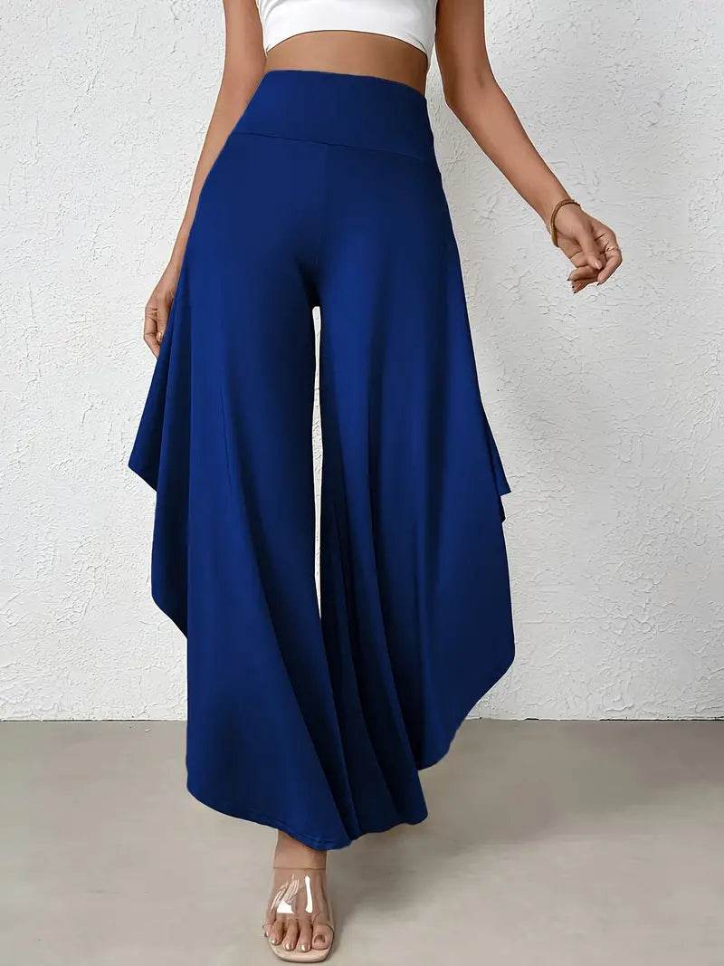Ingrid - Pantalones de moda con elegantes perneras anchas y dobladillo asimétrico