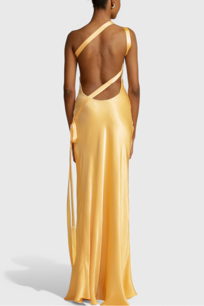 Lucra | Vestido Maxi con Tirantes Diagonales y Espalda Descubierta