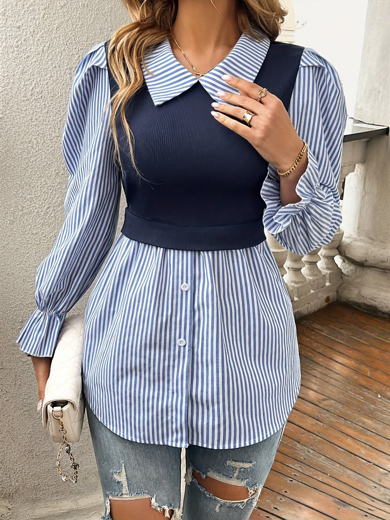 Olivia - Elegante blusa de rayas para mujer a la moda de primavera y otoño