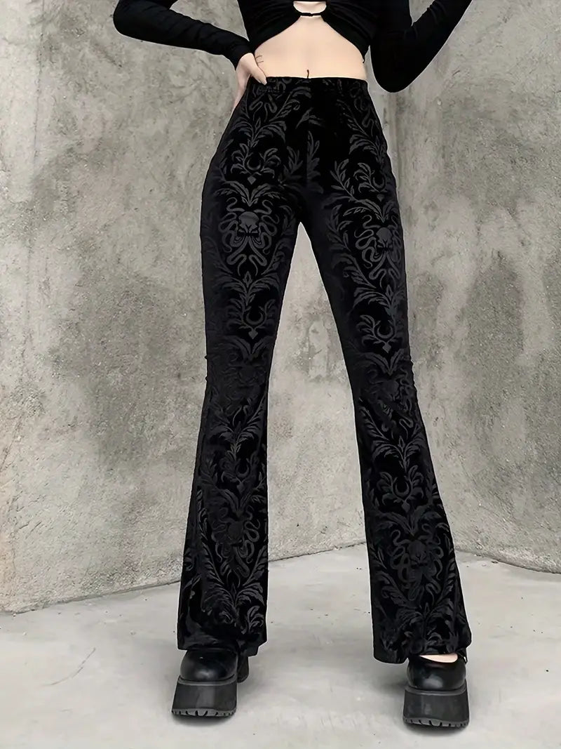 Elspeth - Precioso pantalón de talle alto con un encantador estampado floral gótico