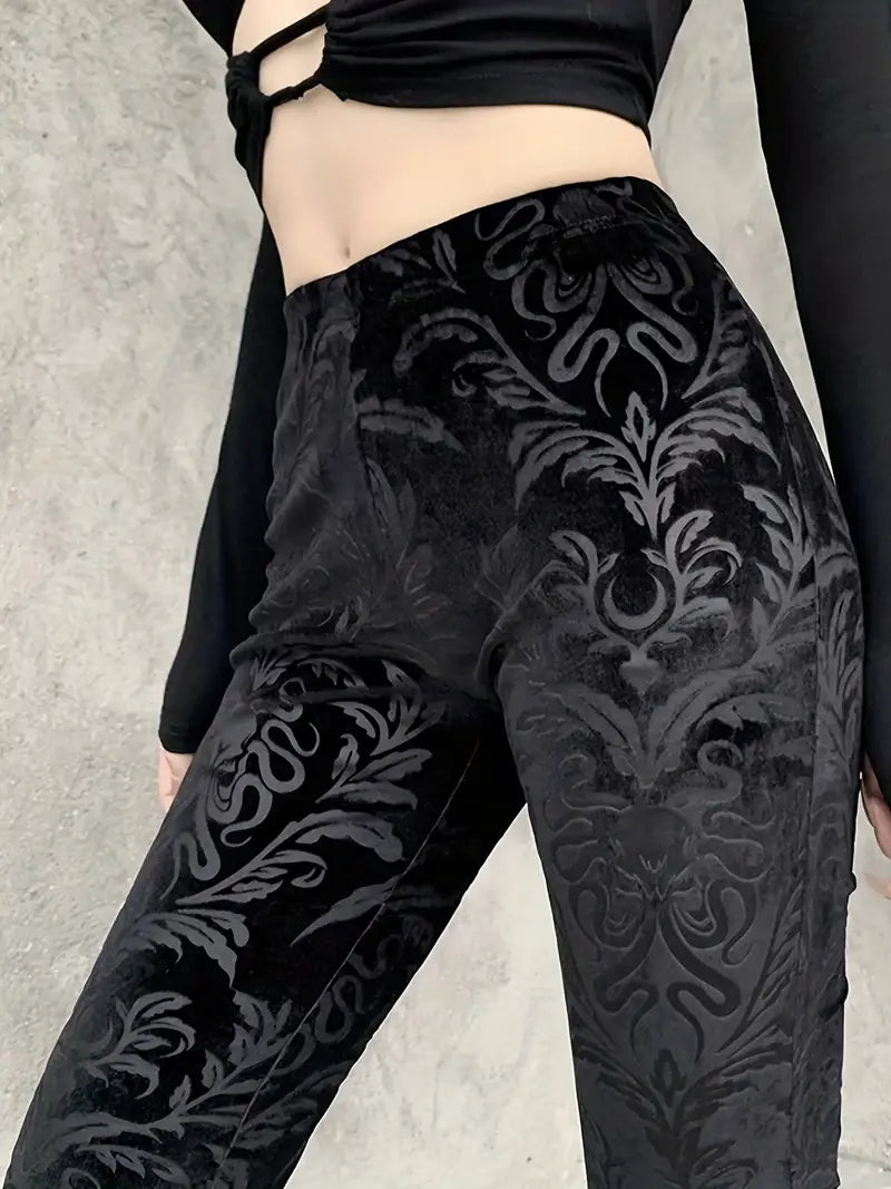 Elspeth - Precioso pantalón de talle alto con un encantador estampado floral gótico