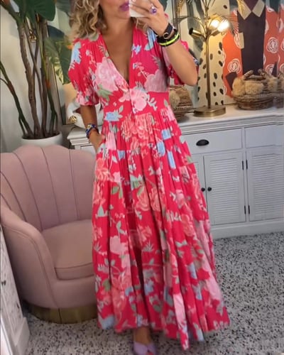 Teresa™ Vestido largo acogedor con cuello en V y bolsillos