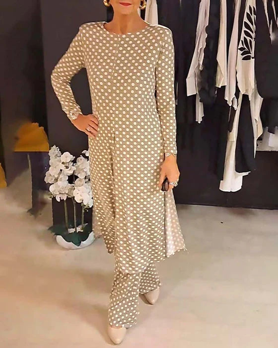 JULIETA 2 PIEZAS - TRAJE ELEGANTE DE LUNARES CON ABERTURA