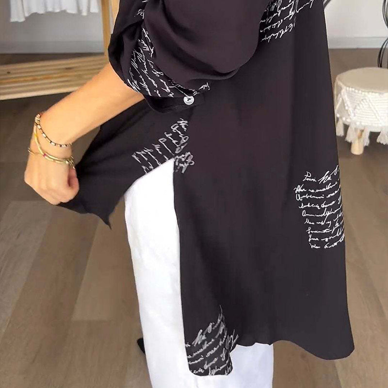 María Antonia - Camisa de manga larga con solapa y estampado