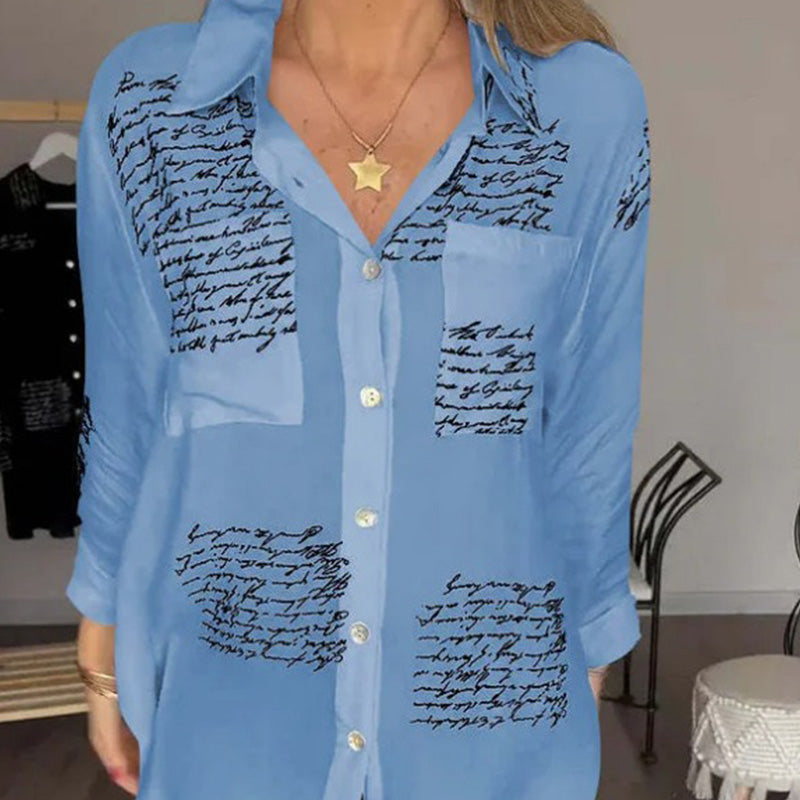 María Antonia - Camisa de manga larga con solapa y estampado