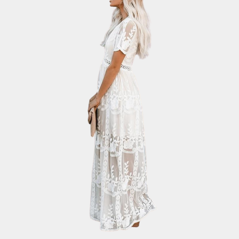 Elegante vestido largo de encaje para mujer