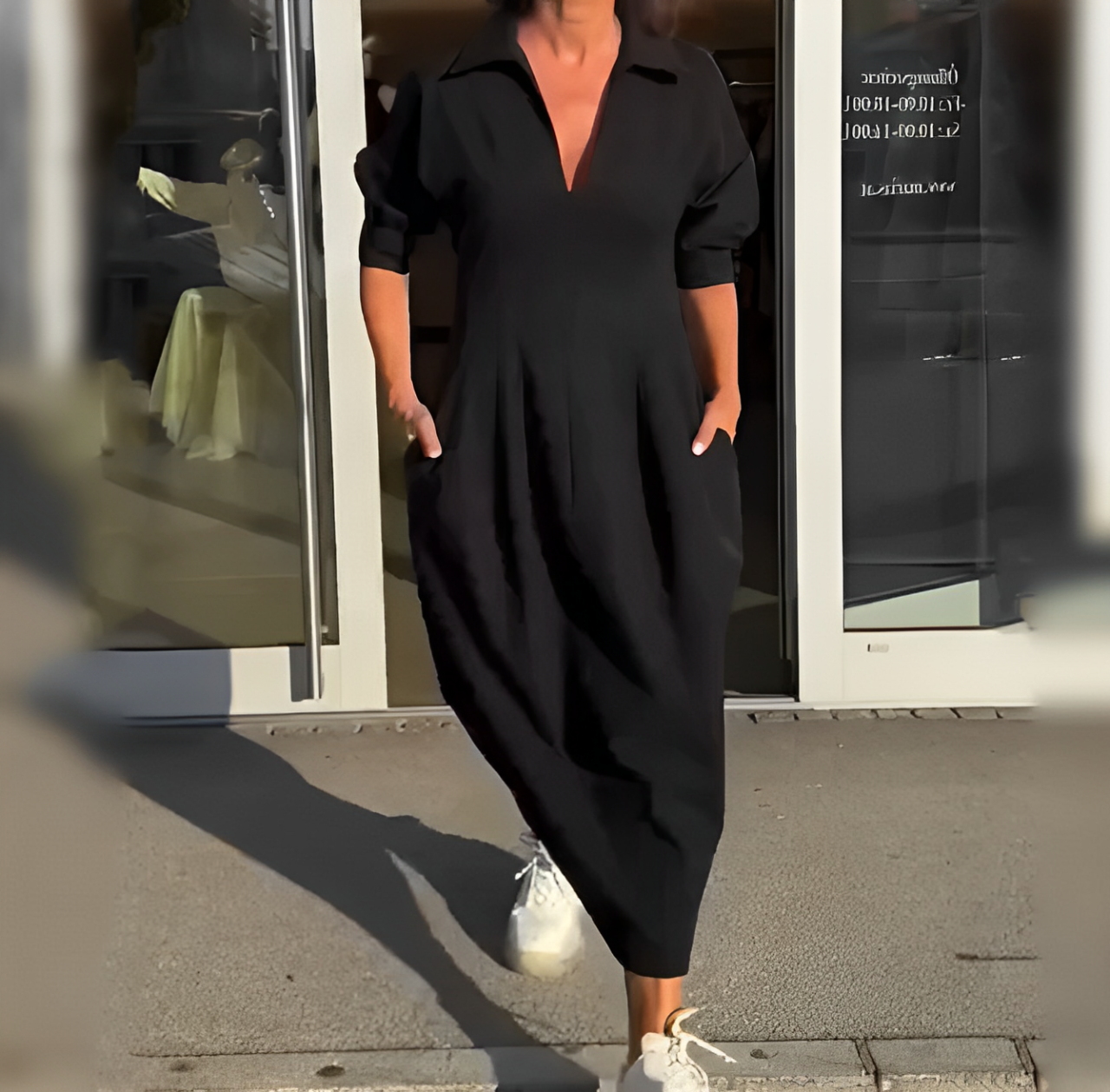VESTIDO MIDI ELEGANTE - CINTURA MARCADA Y ESCOTE PROFUNDO