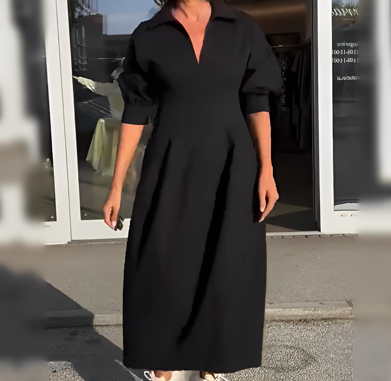 VESTIDO MIDI ELEGANTE - CINTURA MARCADA Y ESCOTE PROFUNDO