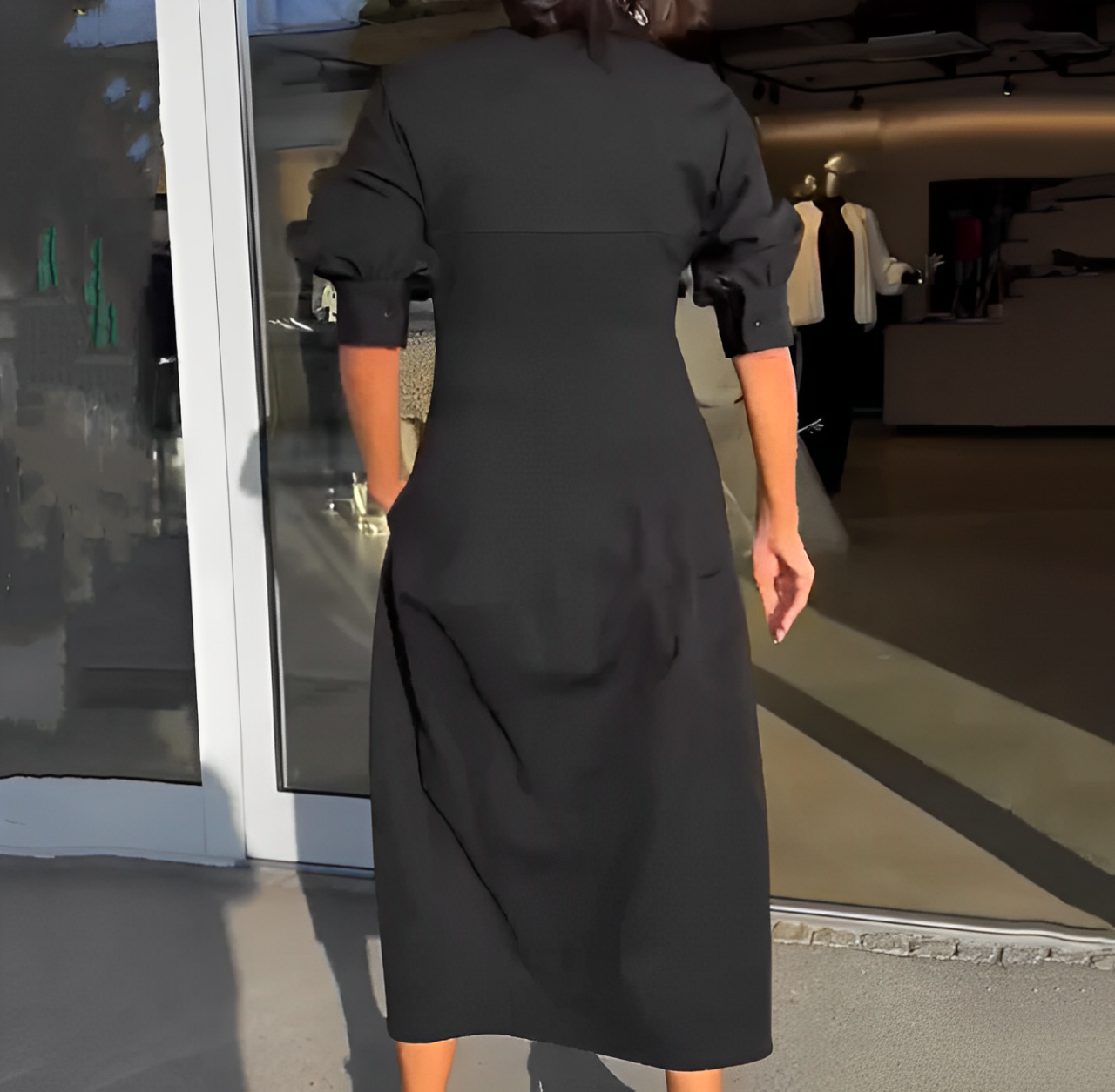 VESTIDO MIDI ELEGANTE - CINTURA MARCADA Y ESCOTE PROFUNDO