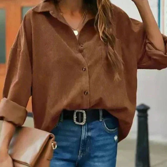 Kelsey - Elegante Blusa de Otoño Korduroy con Elegantes Botones para Señoras