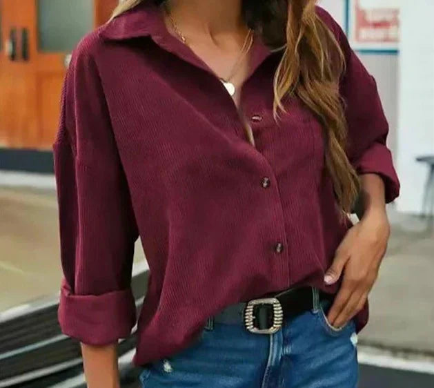 Kelsey - Elegante Blusa de Otoño Korduroy con Elegantes Botones para Señoras