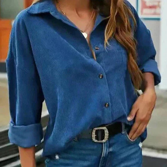 Kelsey - Elegante Blusa de Otoño Korduroy con Elegantes Botones para Señoras