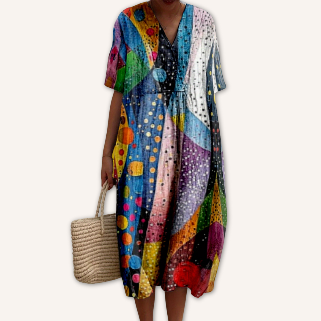 Jimena|Vestido con estampado multicolor