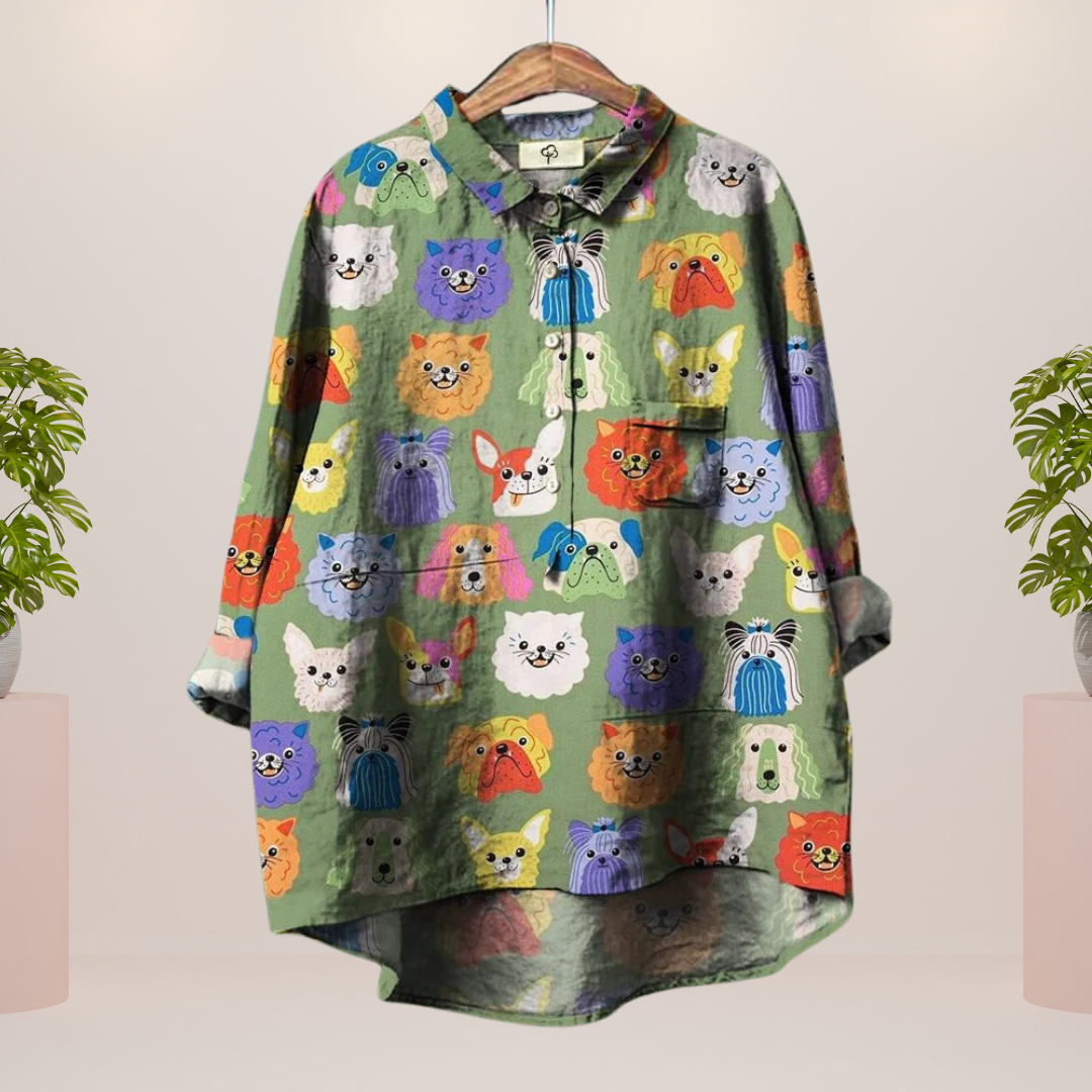 Camisa Kathrin – Estampado Perruno Divertido