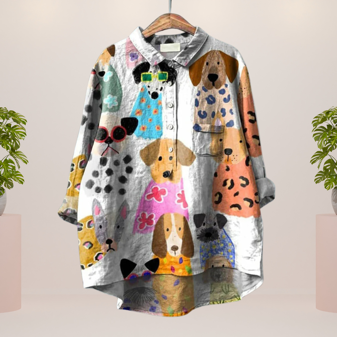 Camisa Kathrin – Estampado Perruno Divertido