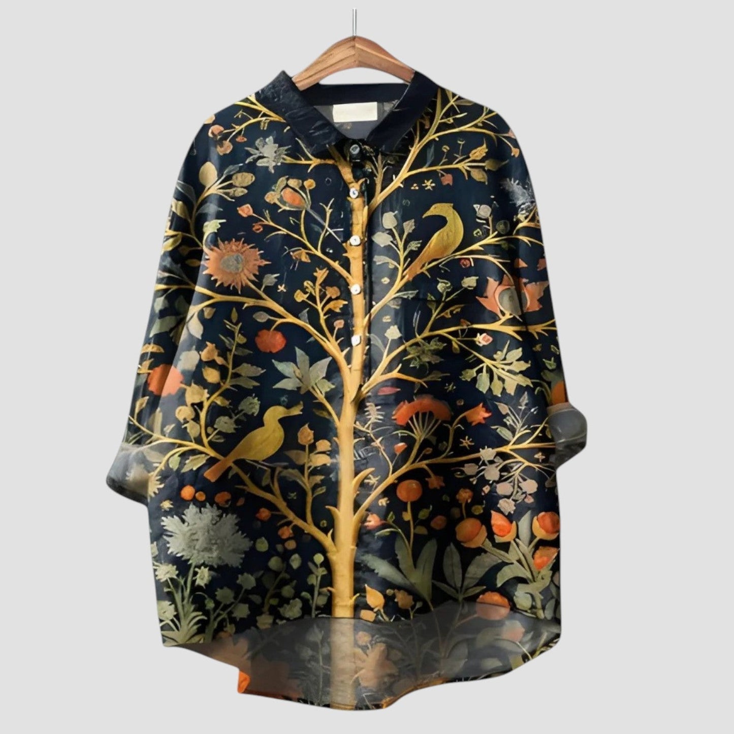 Elettra | Camisa oversize con estampado botánico dorado