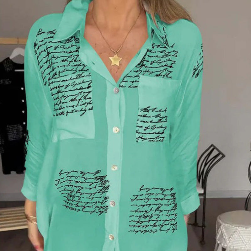 María Antonia - Camisa de manga larga con solapa y estampado