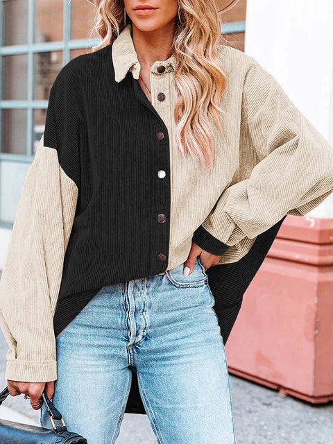 Edna - Blusa de pana otoñal de moda con colores contrastados para mujer