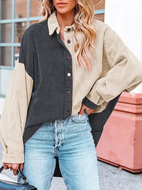 Edna - Blusa de pana otoñal de moda con colores contrastados para mujer