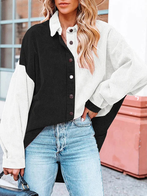 Edna - Blusa de pana otoñal de moda con colores contrastados para mujer