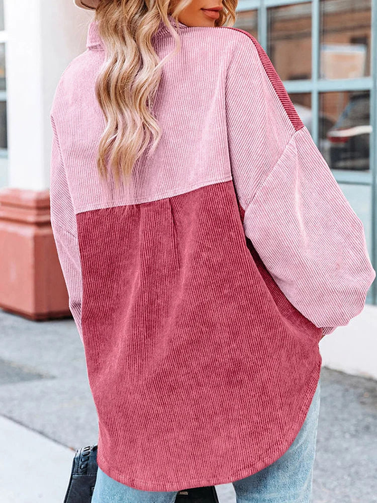 Edna - Blusa de pana otoñal de moda con colores contrastados para mujer