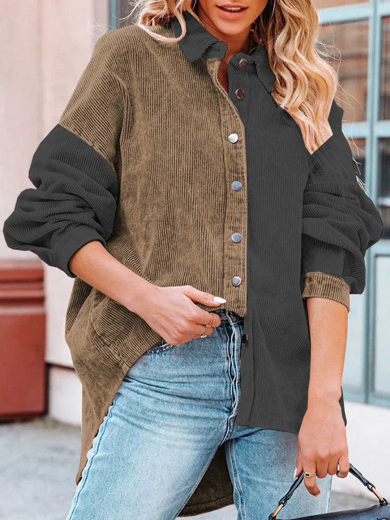 Edna - Blusa de pana otoñal de moda con colores contrastados para mujer