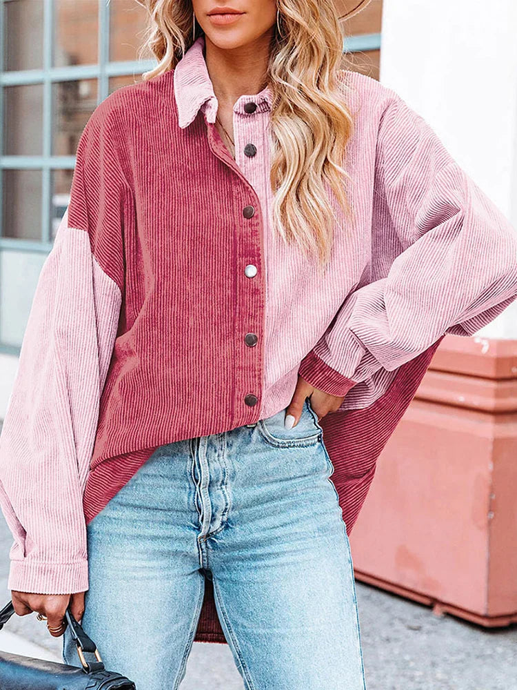 Edna - Blusa de pana otoñal de moda con colores contrastados para mujer