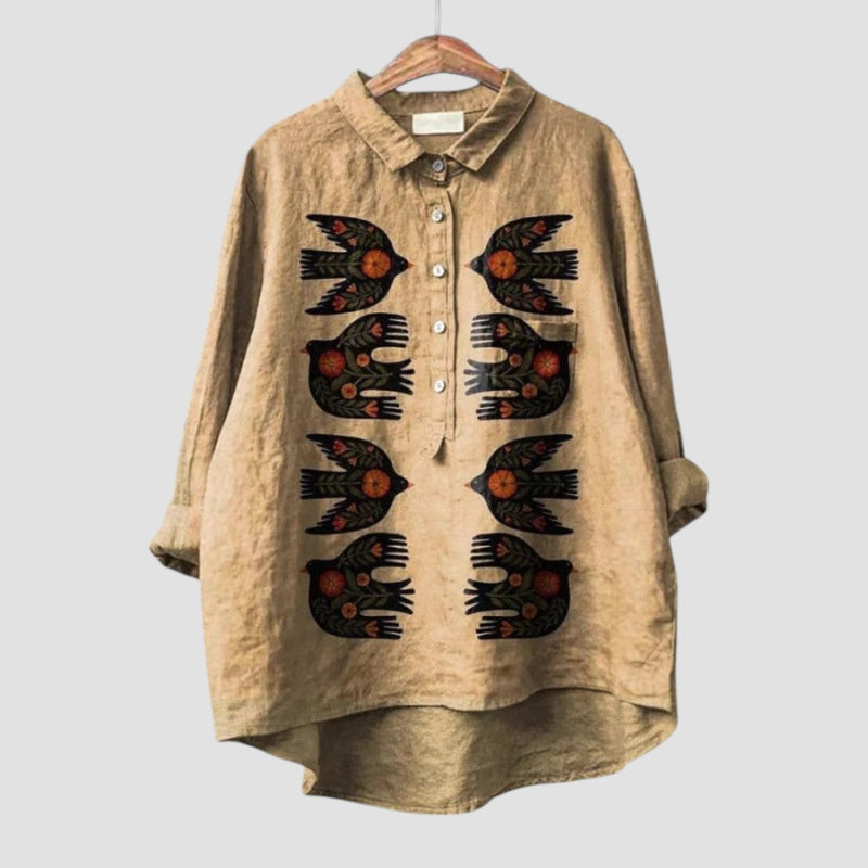 Isotta | Camisa oversize con estampado de pájaros estilizados