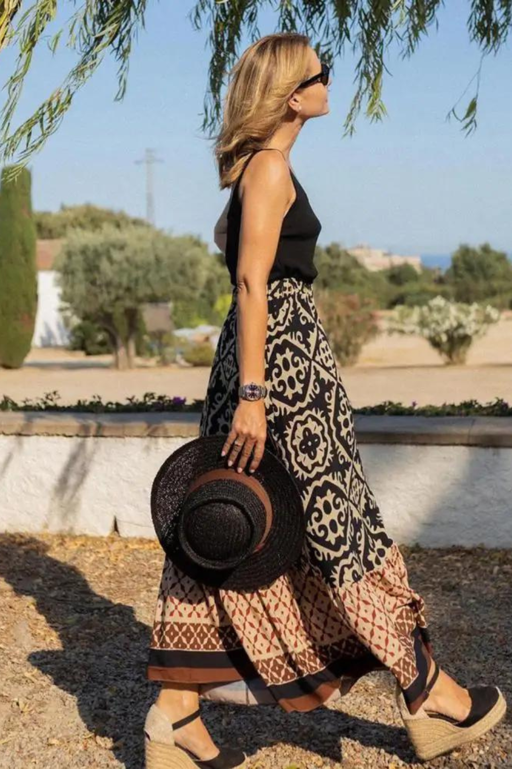 Falda maxi estampada
