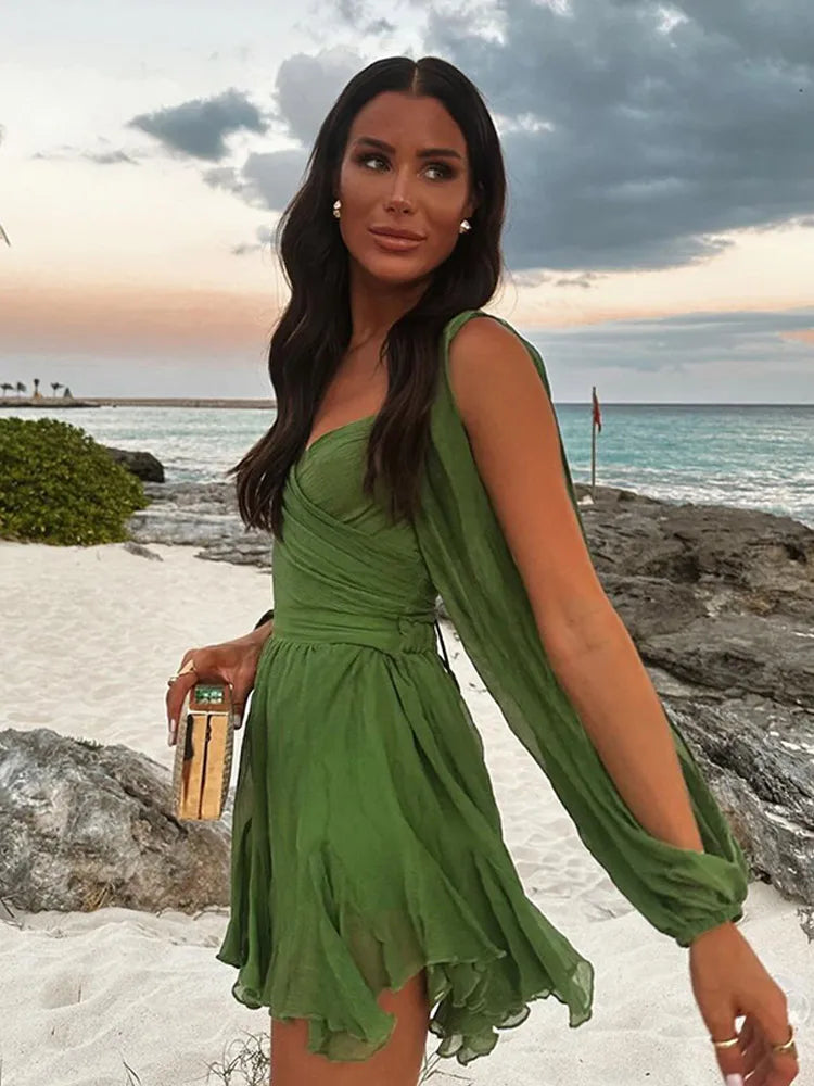 Alejandra - Vestido Mini De Gasa Verde
