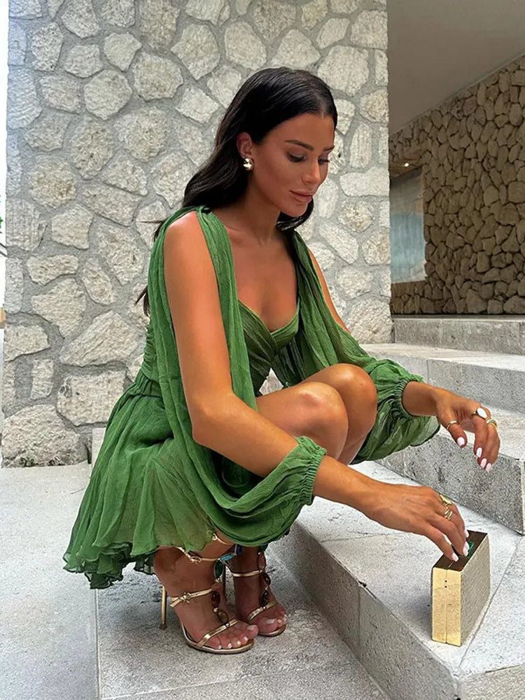 Alejandra - Vestido Mini De Gasa Verde