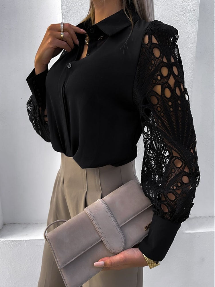 Elin - Blusa elegante y cómoda con bonitos detalles de encaje para mujer