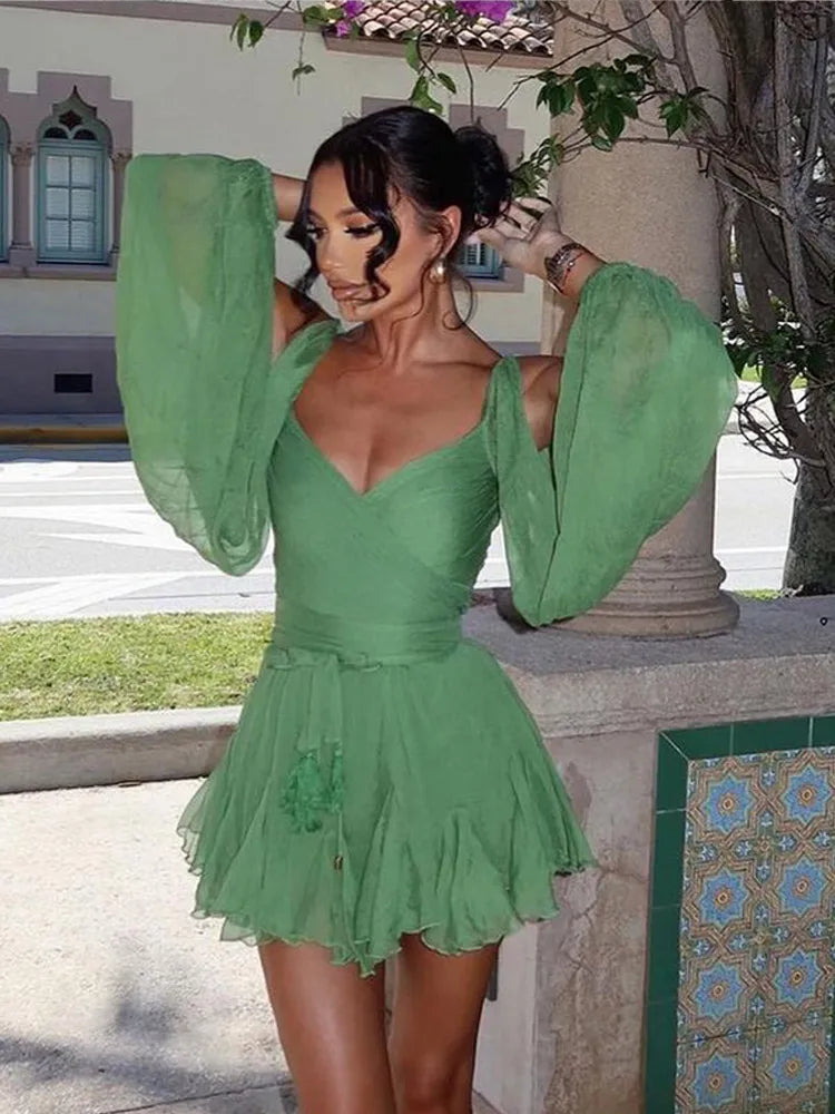 Alejandra - Vestido Mini De Gasa Verde