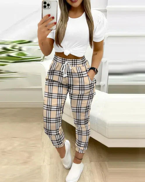 Bernice - Elegante pantalón estampado con cordón