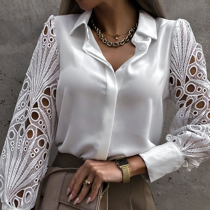Elin - Blusa elegante y cómoda con bonitos detalles de encaje para mujer