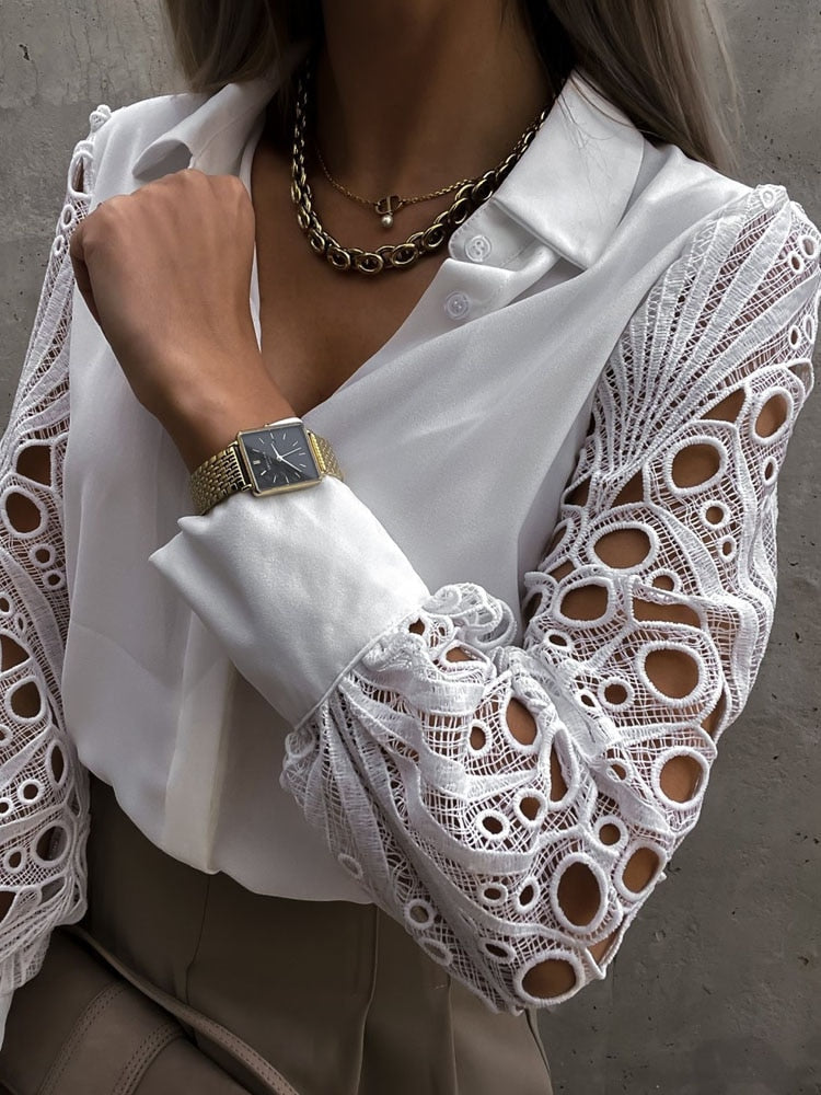 Elin - Blusa elegante y cómoda con bonitos detalles de encaje para mujer