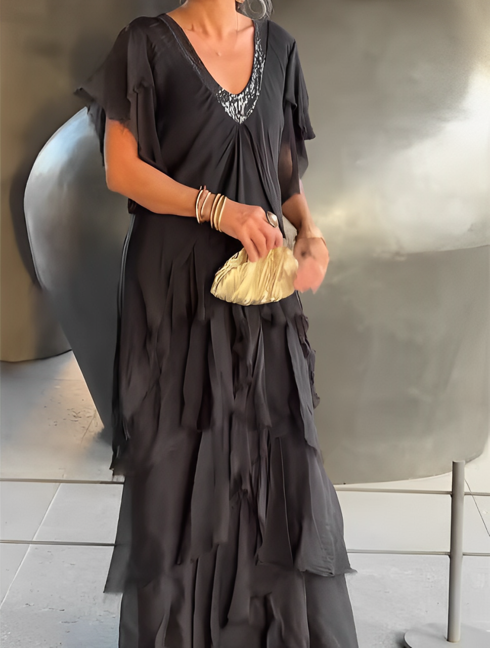 LAURA | VESTIDO LARGO ESCOTE EN "V"