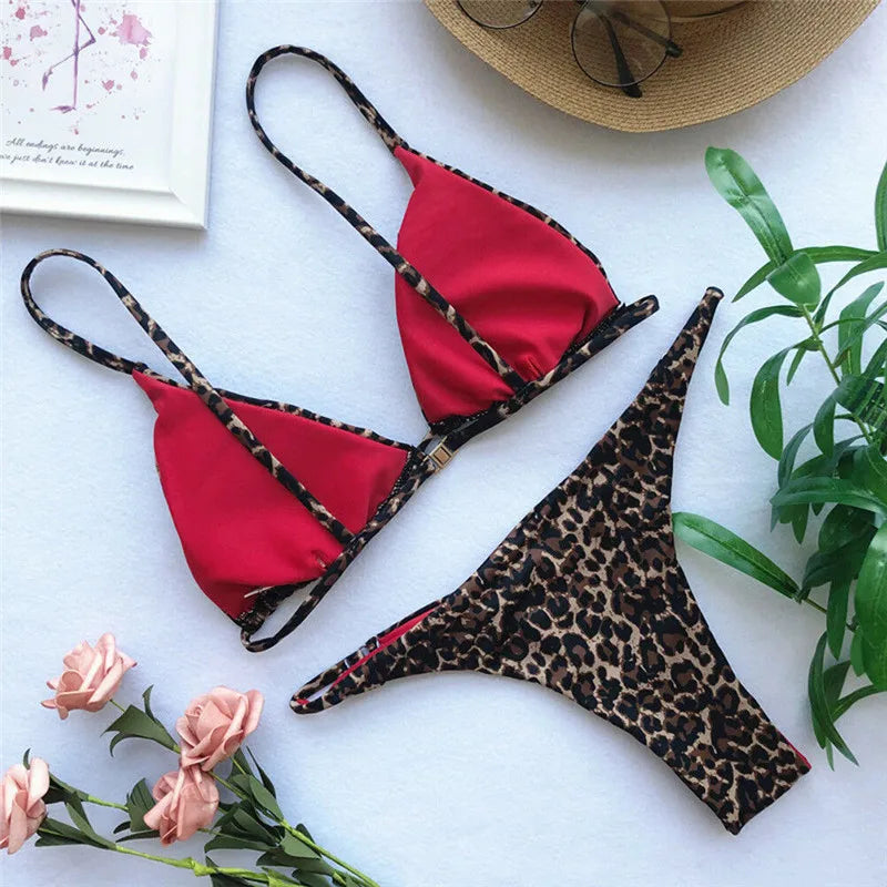 Alicia - Bikini triángulo con estampado de leopardo