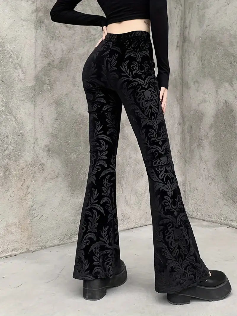 Elspeth - Precioso pantalón de talle alto con un encantador estampado floral gótico
