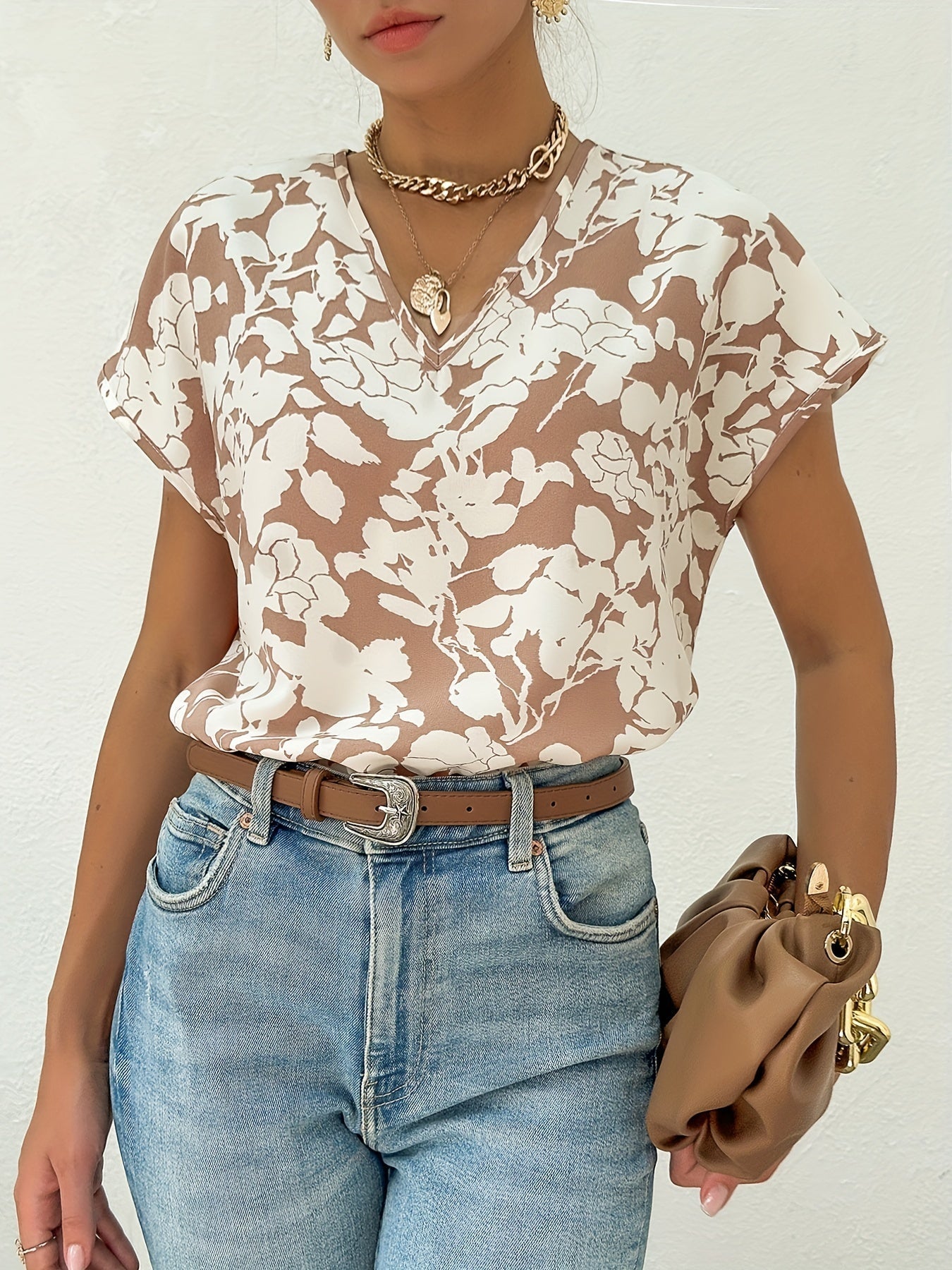 Ariel - Femenino top de verano con encantador estampado floral