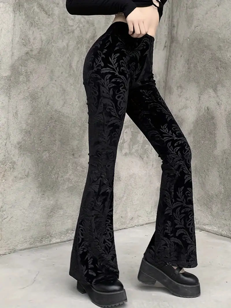 Elspeth - Precioso pantalón de talle alto con un encantador estampado floral gótico