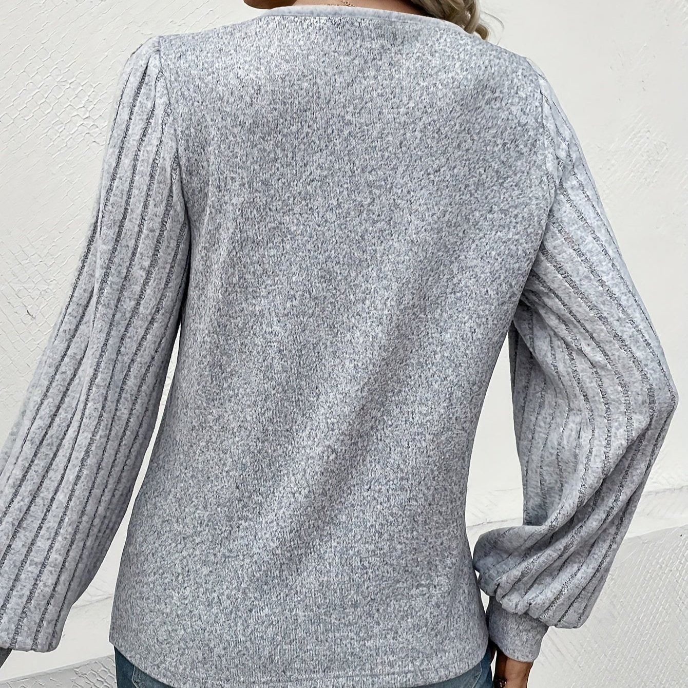 Kehlani - Chic Otoño Elegante Gris Blusa de Manga Larga para Mujer