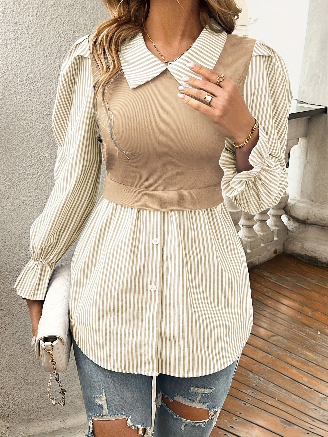 Olivia - Elegante blusa de rayas para mujer a la moda de primavera y otoño