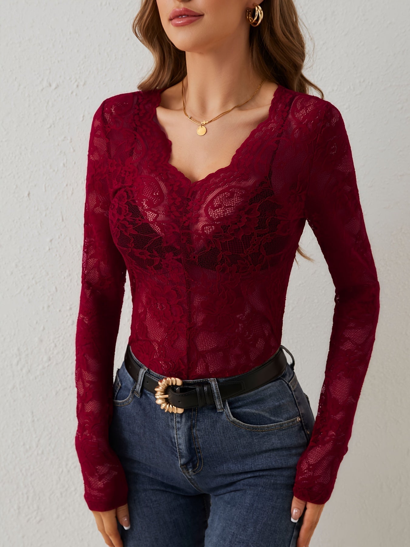 Paislee - Elegante blusa de encaje de piel para un look femenino perfecto de otoño