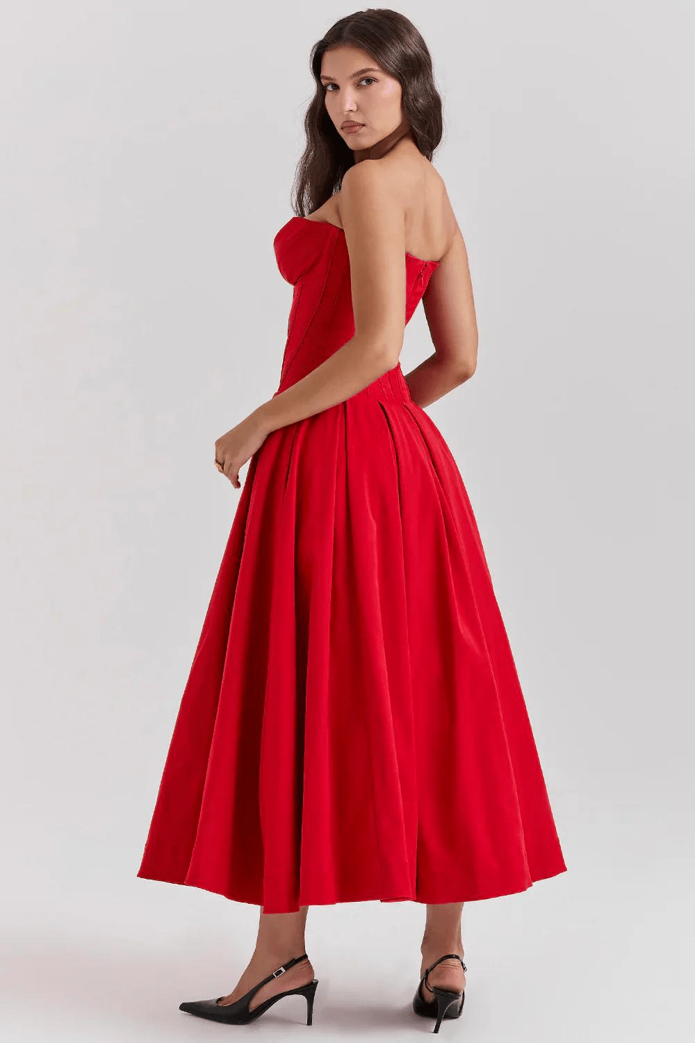 DORTHE | Vestido midi sin tirantes