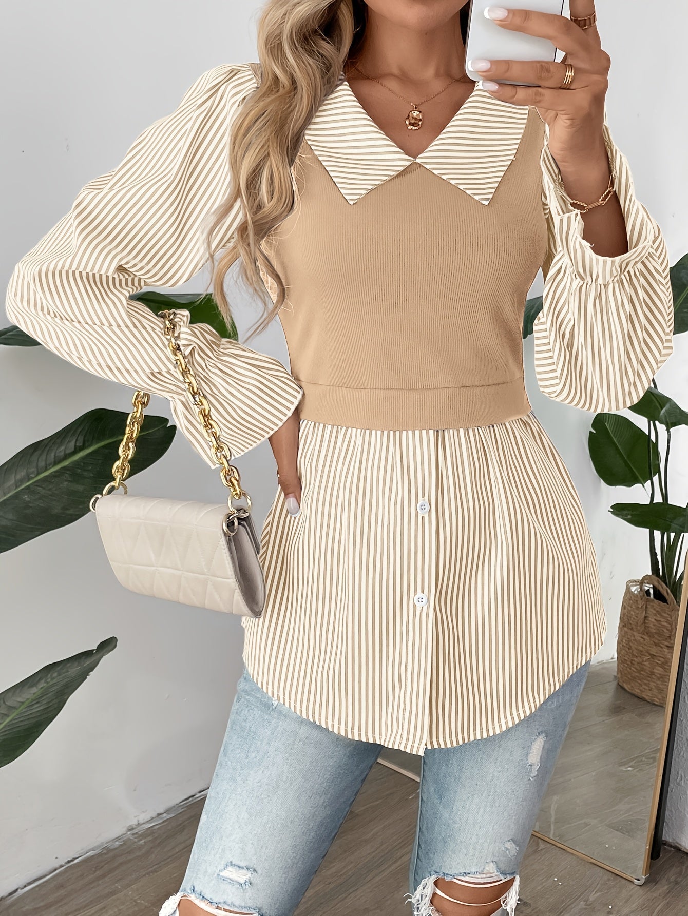 Olivia - Elegante blusa de rayas para mujer a la moda de primavera y otoño